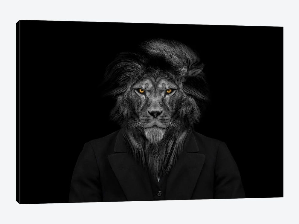 The Lion Person Head,Animal Face Isolated Black White by Adrian Vieriu 1-piece Canvas Wall Art