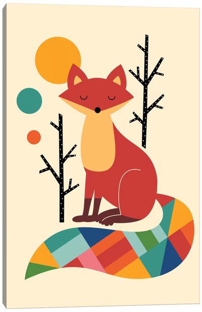 Rainbow Fox Canvas Art Print - Art for Girls
