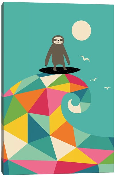 Surfs Up Canvas Art Print - Sloth Art