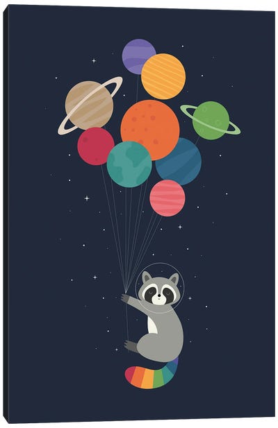 Space Raccoon Canvas Art Print - Balloons