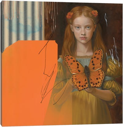 The Tiny Girl Canvas Art Print - Orange & Teal