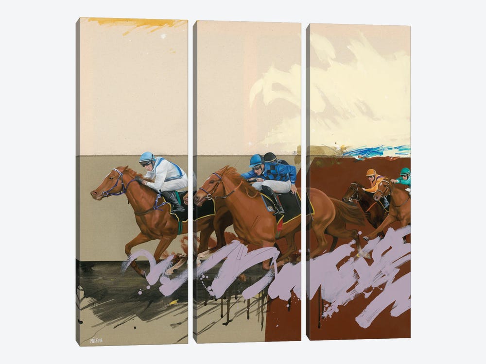 Horse Race II by Anja Wülfing 3-piece Canvas Print