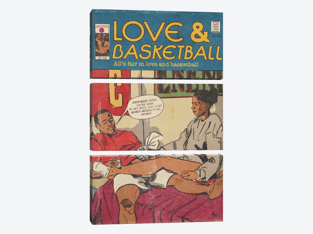 Love And Basketball - Amacie Comix by Amanda Whitehurst 3-piece Canvas Art
