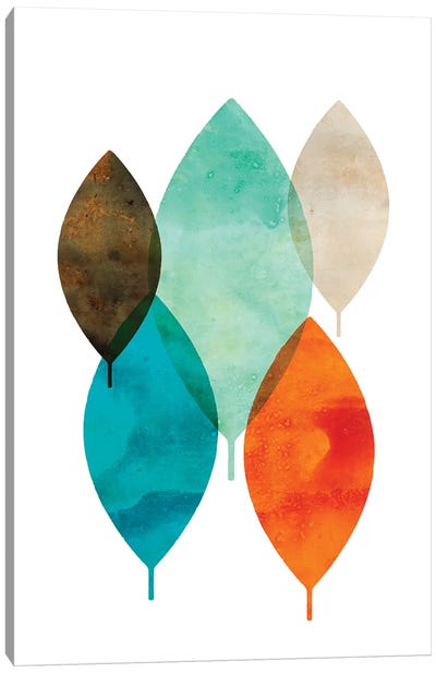 Mod Leaves I Canvas Art Print - Orange, Teal & Espresso