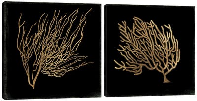 Gold Coral Diptych Canvas Art Print - Coral Art