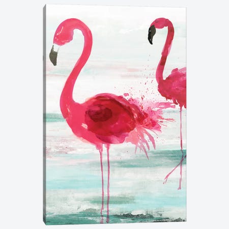 Beach Flamingoes Canvas Print #AWI348} by Aimee Wilson Art Print