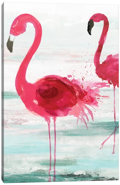 Beach Flamingoes Canvas Art Print - Flamingo Art
