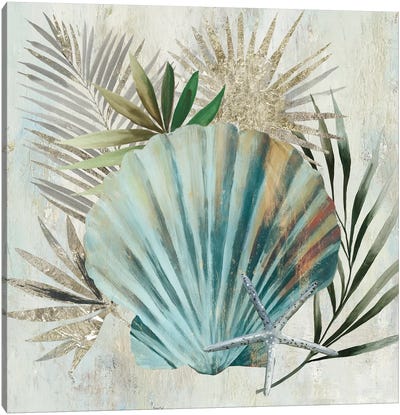 Turquoise Shell I Canvas Art Print - Gold Art
