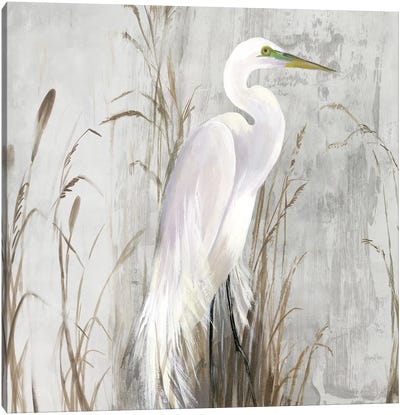 Heron in the Reeds Canvas Art Print - Large Art for Bathroom