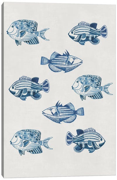 Indigo Fishes Canvas Art Print - Animal Patterns