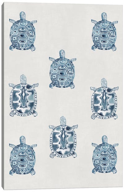 Indigo Turtles Canvas Art Print - Animal Patterns