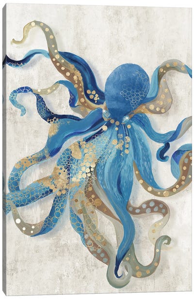 Blue Octopus Canvas Art Print - Sea Life Art