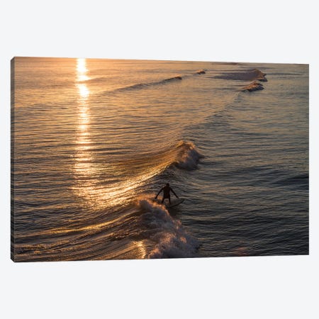 Sunset Surfer Canvas Print #AWL26} by Andrew Lever Canvas Wall Art
