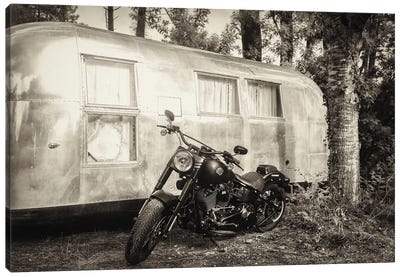 Harley And Airstream Canvas Art Print - Andrew Lever