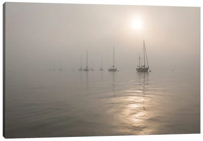 Boats In The Fog Canvas Art Print - Mist & Fog Art