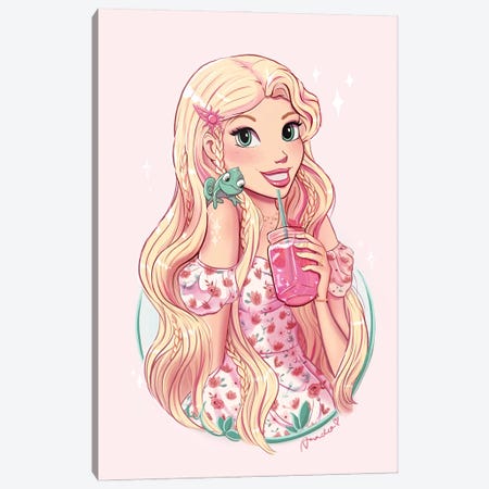 Rapunzel With Strawberry Ice Tea Lemonade Canvas Print #AWM11} by Amadeadraws Art Print