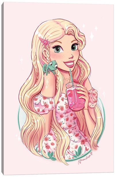 Rapunzel With Strawberry Ice Tea Lemonade Canvas Art Print - Amadeadraws
