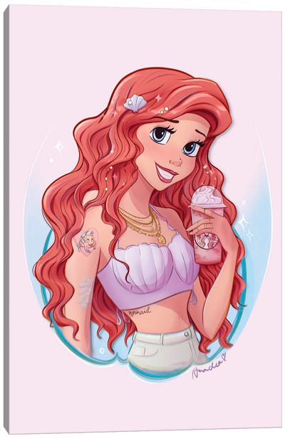 Ariel With Strawberry Frappuccino Canvas Art Print - Amadeadraws