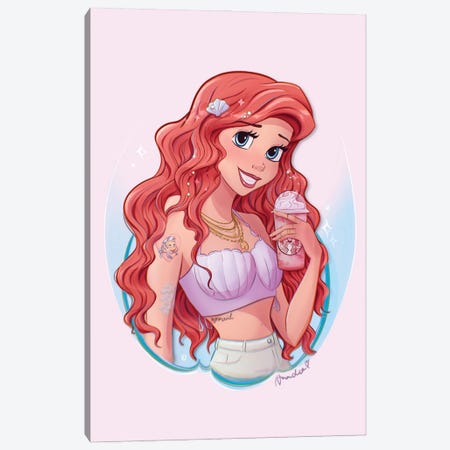 Ariel With Strawberry Frappuccino Canvas Print #AWM15} by Amadeadraws Canvas Artwork