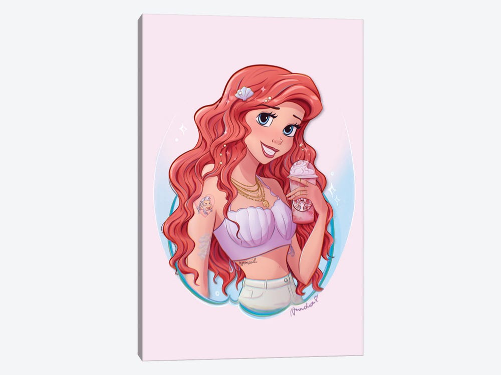 Ariel With Strawberry Frappuccino by Amadeadraws 1-piece Canvas Art Print