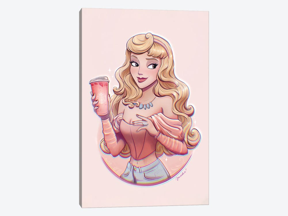 Aurora With Starbucks Pink Drink by Amadeadraws 1-piece Canvas Art Print