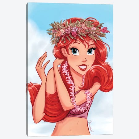 Hawaiian Ariel With Lei Canvas Print #AWM18} by Amadeadraws Canvas Print