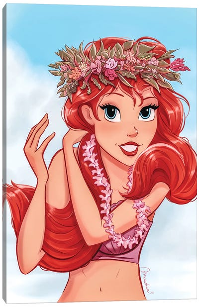 Hawaiian Ariel With Lei Canvas Art Print - Princes & Princesses