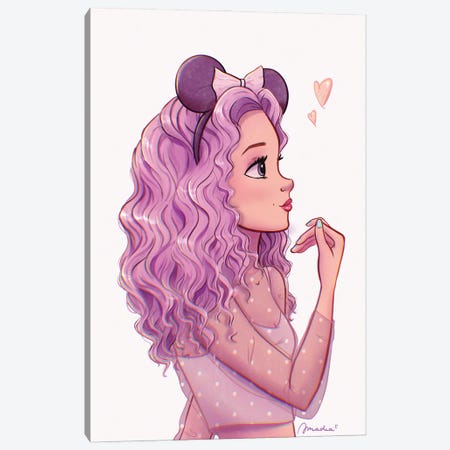 Disneyworld Girl With Minnie Ears Canvas Print #AWM21} by Amadeadraws Canvas Wall Art