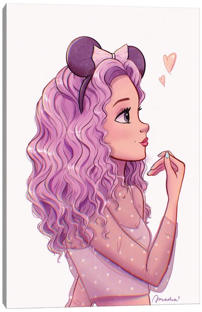 Disneyworld Girl With Minnie Ears Canvas Art Print - Amadeadraws