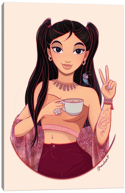 Mulan With Flower Oolong Tea Canvas Art Print - Princes & Princesses