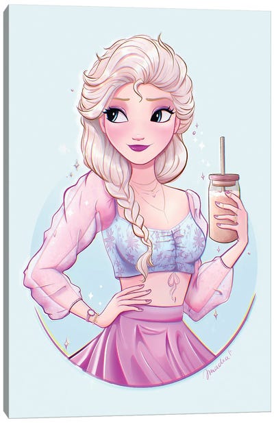 Elsa With Espresso Frappuccino Canvas Art Print - Amadeadraws