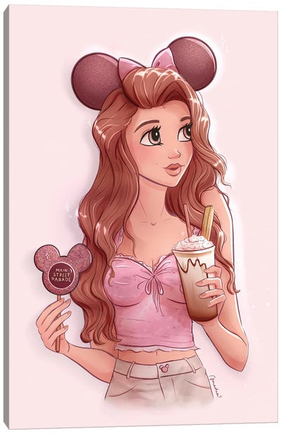 Disneyworld Girl With Mickey Dessert And Churro Latte Canvas Art Print - Amadeadraws