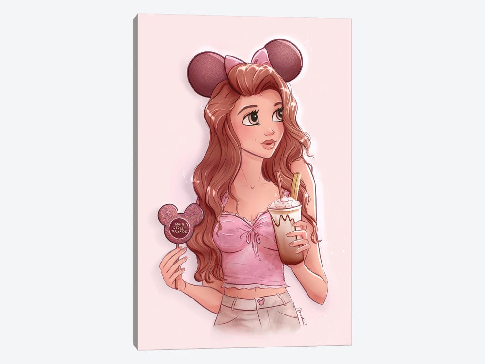Disneyworld Girl With Mickey Dessert And Churro Latte by Amadeadraws 1-piece Art Print
