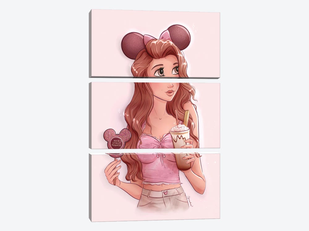 Disneyworld Girl With Mickey Dessert And Churro Latte by Amadeadraws 3-piece Canvas Print