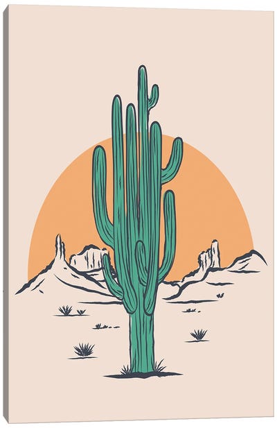 Lone Cactus Canvas Art Print - Sun Art