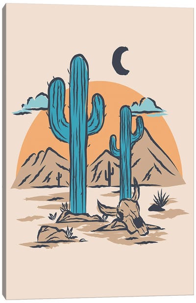 Turquoise Cacti Canvas Art Print - Crescent Moon Art