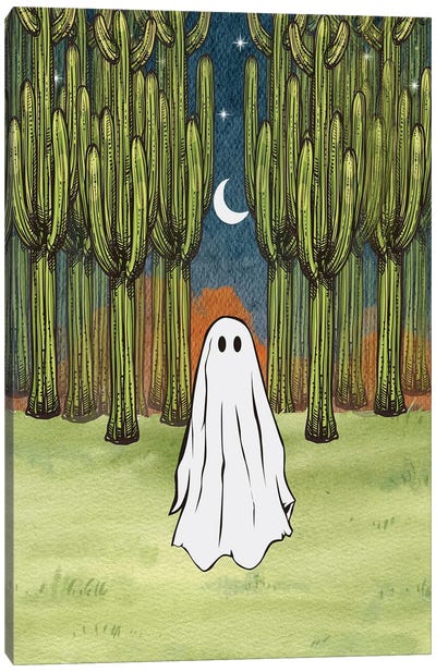 Cactus Ghost Canvas Art Print - Crescent Moon Art