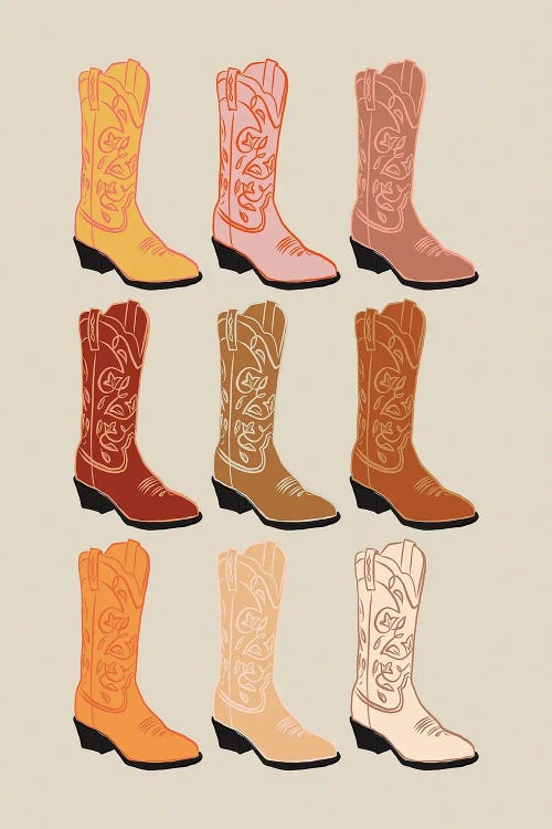 Cowboy Boots by Arrow Wind Prints wall art