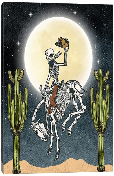 Cowboy Skeleton Canvas Art Print - Hat Art