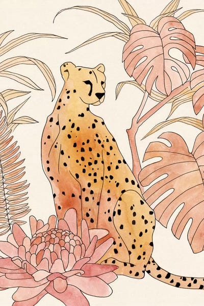 Tropical Living Room: Blush Cheetah III by Annie Warren