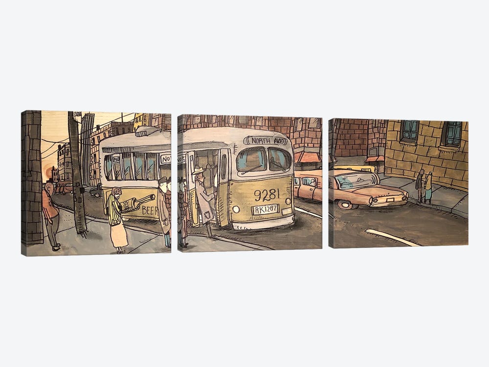 North Avenue Bus by Aaron Wooten 3-piece Art Print