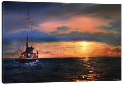Jaws Sunset Canvas Art Print - Thriller Movie Art