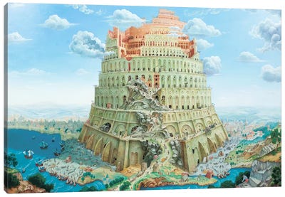 Tower Of Babel In Blue Tones Canvas Art Print
