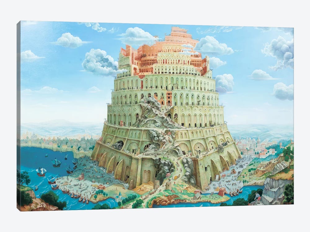 Tower Of Babel In Blue Tones by Alexander Mikhalchyk 1-piece Canvas Wall Art