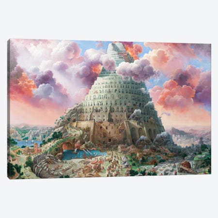 Tower Of Babel In Red Tones Canvas Print #AXM7} by Alexander Mikhalchyk Canvas Artwork