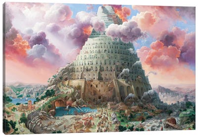 Tower Of Babel In Red Tones Canvas Art Print - Alexander Mikhalchyk 