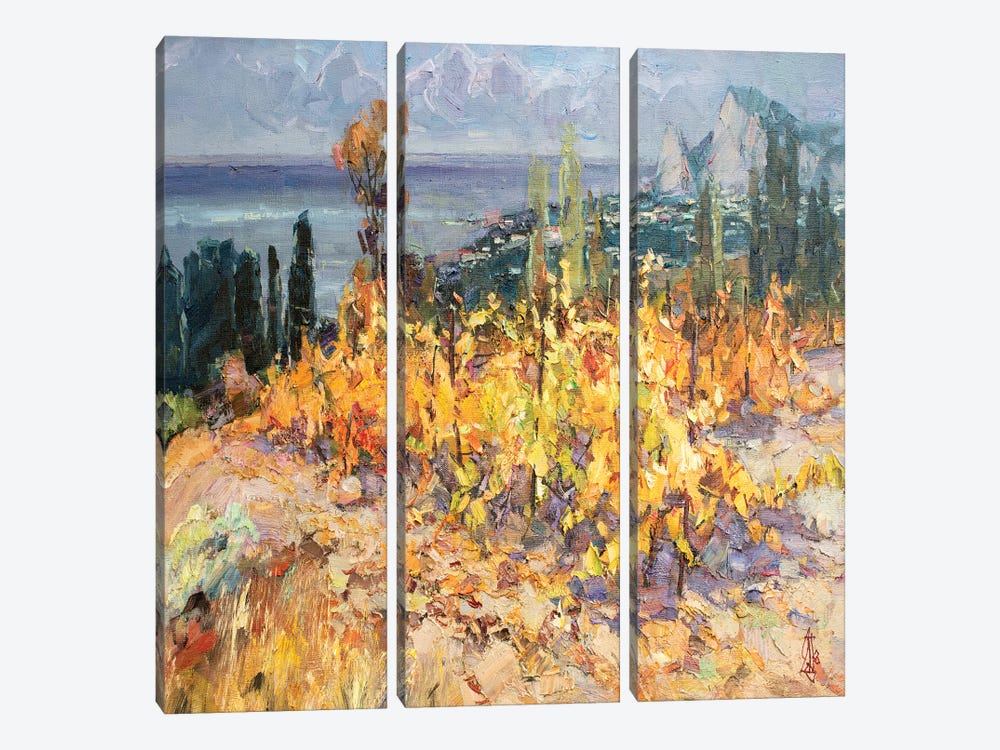 Autumn Vineyards by Sergey Alexandrovich Pozdeev 3-piece Canvas Print