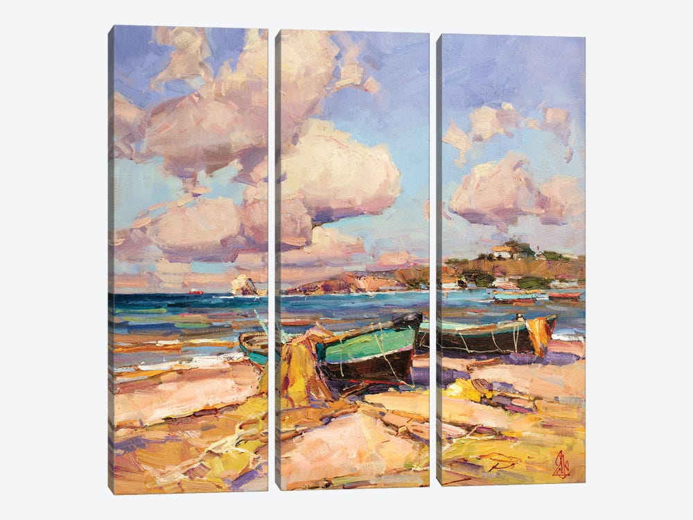 Fishing Boats by Sergey Alexandrovich Pozdeev 3-piece Canvas Art Print