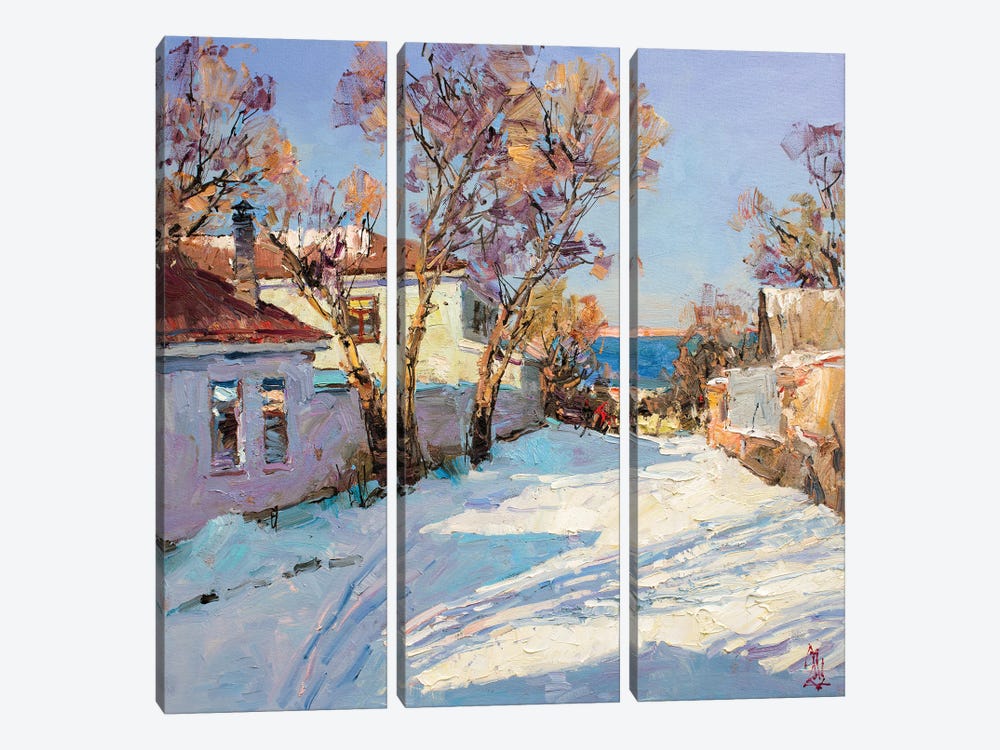 Rare Snow By The Seaside by Sergey Alexandrovich Pozdeev 3-piece Canvas Wall Art