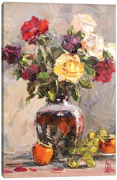Roses Still Life Canvas Art Print - Sergey Alexandrovich Pozdeev